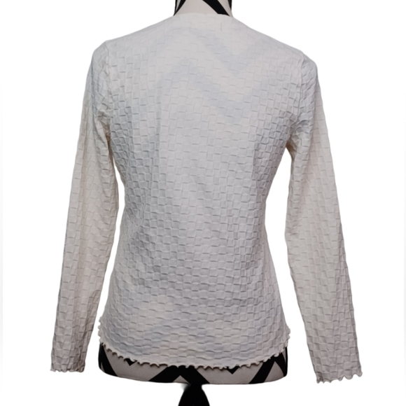 Madewell Checkerboard Jacquard Cream Textured Button-Up Blouse - Picture 3 of 15